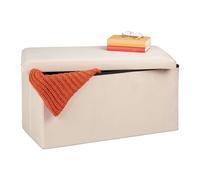 Relaxdays Banquette de Rangement, Revêtement Velours, 80 L, Salon, Coffre à Assise Matelassée, 38x77x39 cm, Creme