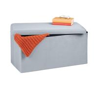Relaxdays Banquette de Rangement, Revêtement Velours, 80 L, Entrée, Salon, Coffre à Assise Matelassée, 38x77x39 cm, Gris