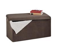 Relaxdays Banquette de Rangement, Revêtement Velours, 80 L, Salon, Coffre à Assise Matelassée, 38x77x39 cm, Marron