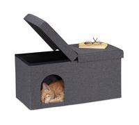 Relaxdays Banquette pliable, grotte chat, banc résistant, abri chaton, intérieur, cachette, HLP : 38,5x74,5x37 cm, gris