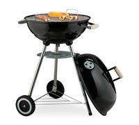 Relaxdays Barbecue sphérique, Ø 44 cm, Barbecue extérieur, avec Roues, Attrape-Cendres, Grille d'aération, Barbecue au Charbon de Bois, Noir