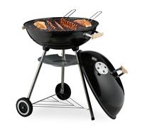 Relaxdays Barbecue Charbon de Bois, 2 roulettes, coupelle cendrier, D Grille du Dessus : env. 54 cm, extérieur, Noir