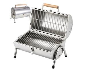 Relaxdays Barbecue de table 2 grilles 34 x 21,5 cm, argent | camping & outdoor, pliable et fumoir, poignée bois, inox