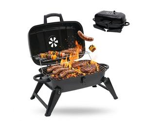 Relaxdays Barbecue de table pliable portable 34x59x36 cm, acier noir