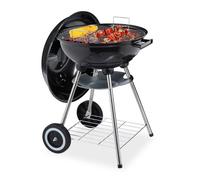 Relaxdays Barbecue en Boule, Supports et réceptacle à Cendres, Mobile, Jardin et Camping, Charbon de Bois, Noir, 40 cm