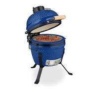 Relaxdays Barbecue Kamado, Ø 26 cm, Grill Japonais céramique avec thermomètre 450°C, grillade, fumoir, Couvercle, Bleu