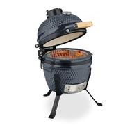 Relaxdays Barbecue Kamado, Ø 26 cm, Grill Japonais céramique avec thermomètre 450°C, grillade, fumoir, Couvercle, Gris