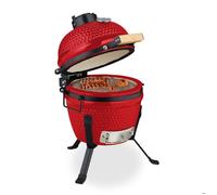 Relaxdays Barbecue Kamado, Ø 26 cm, Grill japonais céramique avec thermomètre 450°C, grillade, fumoir, couvercle, rouge