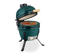 Relaxdays Barbecue Kamado, Ø 26 cm, Grill Japonais céramique avec thermomètre 450°C, grillade, fumoir, Couvercle, Vert