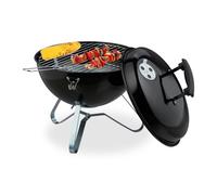 Relaxdays Barbecue Portable, Grill Rond, Ø 37 cm, pour Table, Jardin, Balcon, avec Couvercle, bac à Charbon, Noir