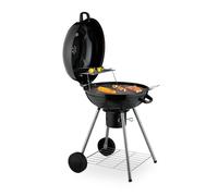 Relaxdays Barbecue rond, Ø 53 cm, 2 grilles, thermomètre, cendrier, gril à charbon mobile, BBQ sur roues, smoker, noir