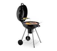 Relaxdays Barbecue Rond, Ø 53 cm, 2 grilles, thermomètre, cendrier, Gril à Charbon Mobile, BBQ sur Roues, Smoker, Noir