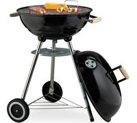 Relaxdays Barbecue sphérique, Ø 44 cm, Barbecue extérieur, avec Roues, Attrape-Cendres, Grille d'aération, Barbecue au Charbon de Bois, Noir