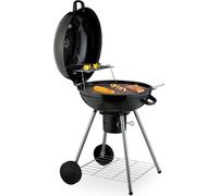 Relaxdays Barbecue Rond, Ø 53 cm, 2 grilles, thermomètre, cendrier, Gril à Charbon Mobile, BBQ sur Roues, Smoker, Noir