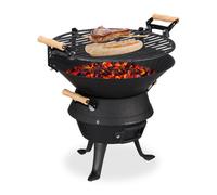 Relaxdays Baril de Barbecue en Fonte de Fer, Foyer réglable en Hauteur, aération, pour Charbon, HlP 40x45x36cm. Noir