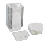 Relaxdays Barquettes en Aluminium avec Couvercle, 100 unités, 260 ML, pour Cuisson & grillades, récipients alu, argenté