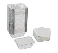 Relaxdays Barquettes en aluminium avec couvercle, 100 unités, 260 ml, pour cuisson & grillades, récipients alu, argenté