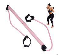 Relaxdays barre pilates avec 2 bandes de résistance avec boucles pour les pieds, kit de pilates, rose