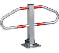 Relaxdays 10020486 Barrière de parking rabbatable HxlxP: 47 x 70 x 18 cm poteau de parking manuel en métal avec 2 clés à fixer pour les voitures autocollants rouges, Gris/Rouge