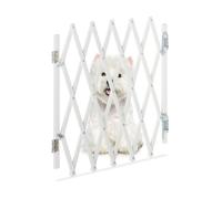 Relaxdays Barrière de sécurité pour Chiens, Jusqu’à 96 cm, 48,5-60 cm de Haut, Bambou, escaliers & Porte, Blanc