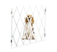 Relaxdays Barrière de sécurité pour Chiens, Jusqu’à 118 cm, 69-82,5 cm de Haut, Bambou, escaliers & Porte, Blanc