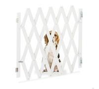 Relaxdays Barrière de sécurité pour chiens, jusqu’à 126 cm, 70 - 82 cm de haut, bambou, escaliers & porte, blanc