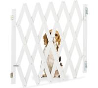 Relaxdays Barrière de sécurité pour Chiens, Jusqu’à 126 cm, 70-82 cm de Haut, Bambou, escaliers & Porte, Blanc