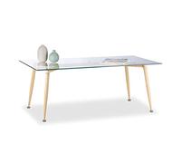 Relaxdays Basse en Verre, Dessus Table Trempé, Pieds Métal Aspect Bois HLP : 45 x 120 x 60 cm, Transparent/Marron, Durchsichtig/Braun
