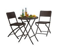 Relaxdays Bastian - ensemble jardin pliable 3 pièces, aspect rotin, petit, table HxLxP 75,5×60×60 cm, marron