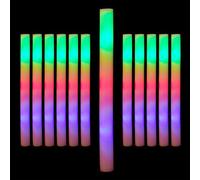 Relaxdays Bâton Lumineux LED, Lot de 96, bâtonnets Clignotants en Mousse, 3 Modes, Piles, fête, 46,5 cm de Long, Blanc