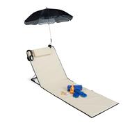 Relaxdays, beige Matelas, Litière de plage rembourré XXL avec un parasol, réglable, Poche, portable