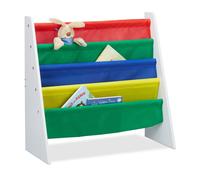 Relaxdays Étagère de rangement pour enfant en MDF avec 4 compartiments en tissu Multicolore