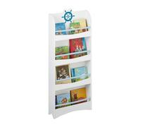 Relaxdays bibliothèque Enfants, HLP : 124 x 50,5 x 15 cm, 4 étagères, MDF, Range-Livres Marin pour Enfants, Blanc/Bleu