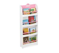 Relaxdays Bibliothèque Enfants, HxLxP: 124x50,5x15 cm, 4 étagères, MDF, Range-Livres Enfants Motif Cygne, Blanc-Rose