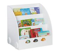 Relaxdays Bibliothèque pour Enfants, HxLxP : 60x58x45 cm, pour Enfants avec Motif de Nuages, 3 Compartiments, MDF, Blanc
