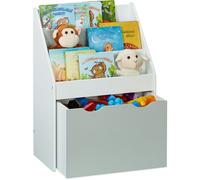 Relaxdays - Bibliothèque Pour Enfants, Hxlxp : 70x50,5x28 Cm, Avec Coffre à Jouets, 3 Compartiments, Mdf, Gris/blanc