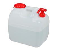 Relaxdays Jerricane d’Eau avec Robinet, Couvercle à Visser, bidon à Eau de Camping, 23 L, sans BPA, Blanc-Rouge
