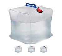 Relaxdays Bidons d’Eau en Lot de 12, 20 L, Pliant, Robinet, poignées, jerrycan, Plastique sans BPA, Transparent
