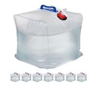 Relaxdays Bidons d’Eau en Lot de 8, 20 L, Pliant, Robinet, poignées, jerrycan, Plastique sans BPA, Transparent