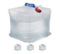Relaxdays Bidons d’Eau en Lot de 4, 20 L, Pliant, Robinet, poignées, jerrycan, Plastique sans BPA, Transparent