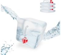 Relaxdays Lot de 4 bidons pliants, robinet, bouchon à vis, poignée, eau, camping, 5 litres, transparent/rouge