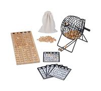 Relaxdays Bingo, boulier, 75 Boules, 18 grilles, 150 jetons, Plateau de Jeu, pour Petits et Grands, Nature et Noir