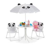Relaxdays Blanc Ensemble Camping, Chaise Enfants avec Abat-Jour, Pliable et Table, Panda