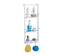 Relaxdays, Blanc Étagère Douche Bambou, 3 Niveaux Patères, sans Perçage Rangement Suspendu Salle de Bain, 70x28,5x10,5cm, HLP 70 x 28,5 x 10,5 cm