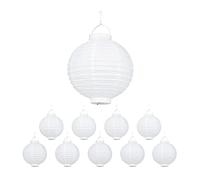 Relaxdays, blanc Lampion chinois LED abat-jour papier lanterne boule 20 cm rond décoration set de 10 à piles