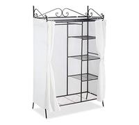 Relaxdays Blanc Penderie Métal COUNTRY 172x105x45 cm, Portant à vêtements avec Housse Style maison de campagne, Noir, polyester, 172 x 105 x 45 cm