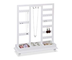 Relaxdays blanc Porte, Range, Organiseur de bijoux bois support boucle d’oreille, H: 34,5 cm, 34,5 x 29,5 x 12 cm