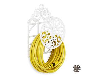 Relaxdays, blanc Porte support tuyau arrosage fonte fer HxlxP: 50 x 32 x 20 cm