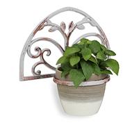 relaxdays, blanc Support pot mural, fonte, effet ancien, porte-fleurs, décoratif, Ø 14,5 cm