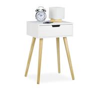 Relaxdays, blanc Table de chevet, petit meuble, design moderne,1 tiroir, pour lit avec sommier HlP 60x40x30cm, nature, MDF, 60 x 40 x 30 cm